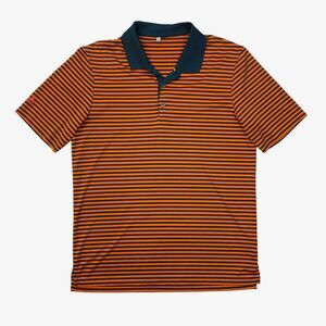 Adidas Polo Shirt Mens M Medium Orange Striped Short Sleeve Performance Golf